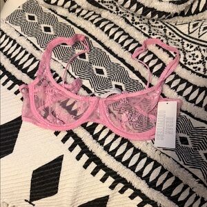 NWT Urban Outfitters Pink Lace Underwire Bralette with Floral Sheer Lace